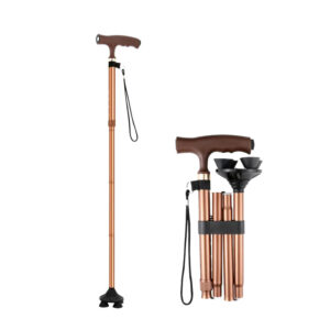 Folding four-legged cane comfortable handle + lanyard design - Image 1
