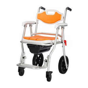 Aluminum alloy toilet wheelchair, non-slip seat surface, removable potty bowl for mobile toilet chair - Image 1