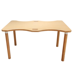 Light wood-toned wavy solid wood long table, rounded corners for bump prevention - Image 4