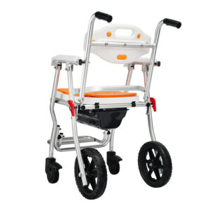 Aluminum alloy toilet wheelchair, non-slip seat surface, removable potty bowl for mobile toilet chair - Image 4