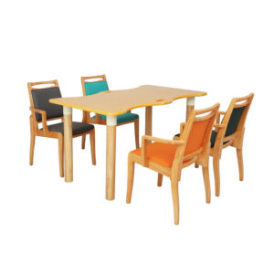 Light wood-toned wavy solid wood long table, rounded corners for bump prevention - Image 3