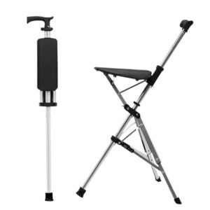 High strength steel tube cane chair | one touch folding walking stick stool - Image 1