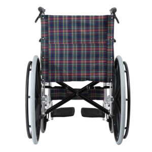 可折疊輪椅，配備不鏽鋼框架與格紋耐磨面料，適用於戶外活動的行動輪椅：圖片 6