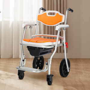 Aluminum alloy toilet wheelchair, non-slip seat surface, removable potty bowl for mobile toilet chair - Image 2