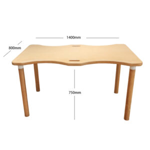 Light wood-toned wavy solid wood long table, rounded corners for bump prevention - Image 5