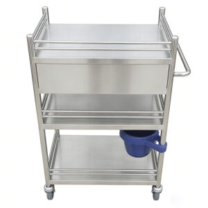Medical stainless steel dressing cart three-tier double-drawer treatment cart with bucket - Image 2