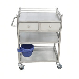 Medical stainless steel dressing cart three-tier double-drawer treatment cart with bucket - Image 1