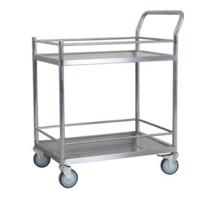Double-layer stainless steel cart with guardrails for serving tea and meals - Image 1