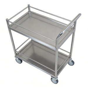 Double-layer stainless steel cart with guardrails for serving tea and meals - Image 2