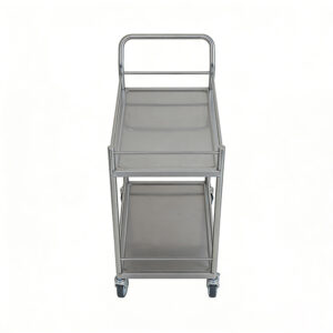 Double-layer stainless steel cart with guardrails for serving tea and meals - Image 3