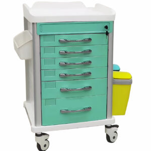 醫用 ABS 急救車，六抽屜帶鎖收納，病房護理換藥車：圖片 1
