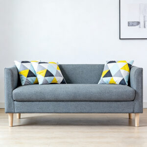 Nordic-style grey fabric sofa, solid wood legs, multi-seater, pillow living room furniture - Image 3